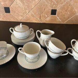 Elegant White and Gray Tea Set